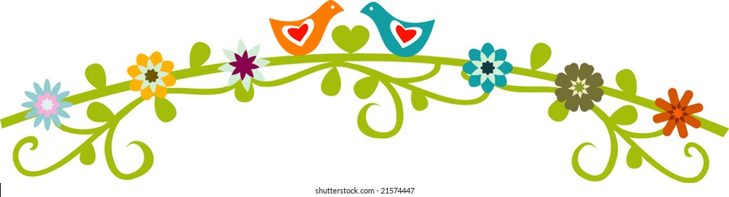 Plant with flowers and two birds in the top