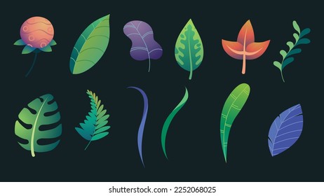Plant and forage vector isolated leaves on colorful palettes