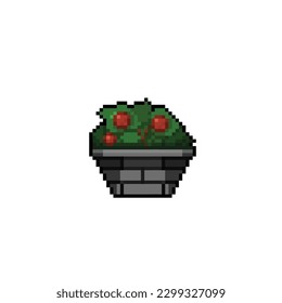 Plant fruit in brick pot in pixel art style
