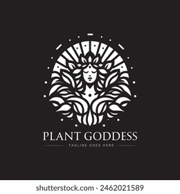 plant goddess vector logo design, icon, minimal logo, black and white color 