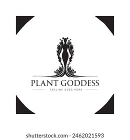 plant goddess vector logo design, icon, minimal logo, black and white color 