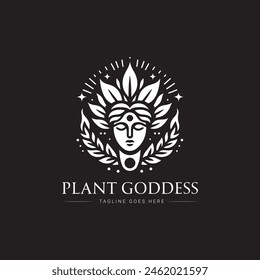 plant goddess vector logo design, icon, minimal logo, black and white color 