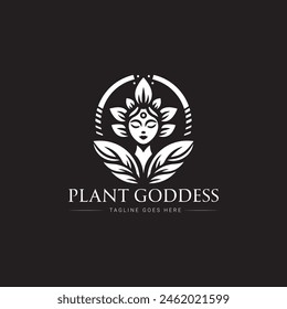 plant goddess vector logo design, icon, minimal logo, black and white color 