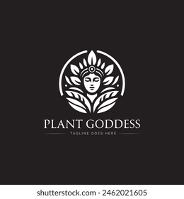 plant goddess vector logo design, icon, minimal logo, black and white color 