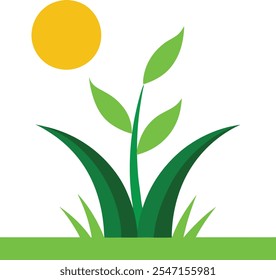 Plant In green Grass With Sun vector Design
