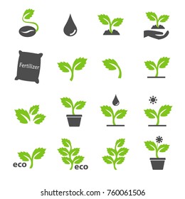 plant in green icons set vector