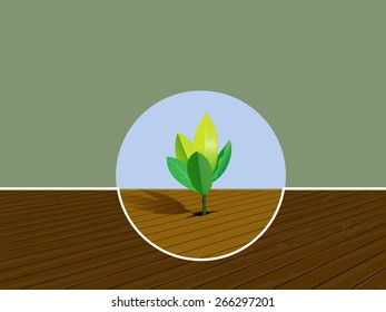 plant grow up between wood floor, vector