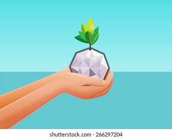 plant grow up by hand, vector 