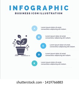 Plant, Grow, Grown, Success Solid Icon Infographics 5 Steps Presentation Background