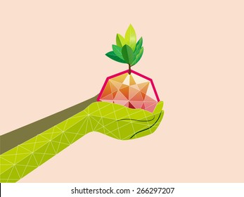 Pflanze wächst in der Hand, Vektorillustration