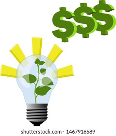 Plant grow inside the lamp - light and inspirations for business idea to make money and growing to top