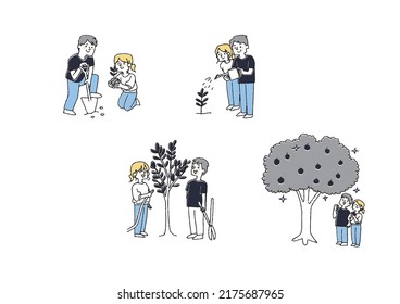 Plant and grow seedlings to get fruit. A set of couples to save and increase their wealth
