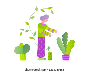 Plant growing, gardener. Eco design decoration for house concept. Flowerpot style.