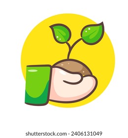 Plant growing in hand icon vector.