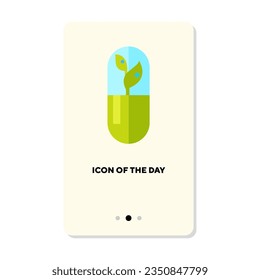 Plant growing in herbal capsule flat icon. Vertical sign or vector illustration of plant or home garden element. Nature, houseplants, flora concept for web design and apps