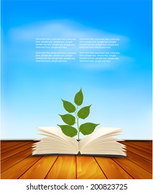 Plant growing from inside of a book. Vector.