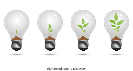 Plant growing inside light bulb vector design illustration isolated on white background