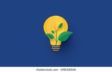Plant growing inside light bulb with dollar sign, Concept inspiration business