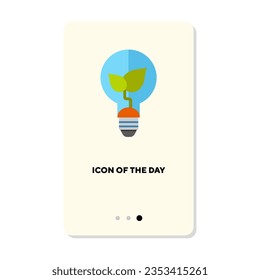 Plant growing inside lightbulb flat icon. Vertical sign or vector illustration of greenery or planting element. Gardening, technology, cultivation, innovation, creativity for web design and apps