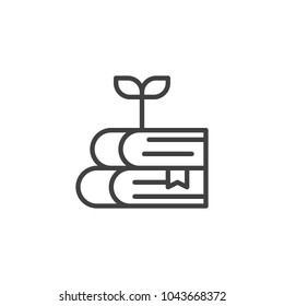 Plant growing on book outline icon. linear style sign for mobile concept and web design. Knowledge simple line vector icon. Symbol, logo illustration. Pixel perfect vector graphics