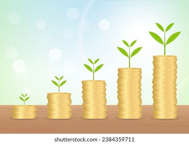 Pflanze, die auf Münzstapel wächst. Wachstum Geld, Sparen und Investitionen Konzept. 