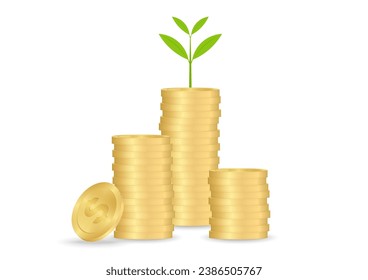 Pflanze, die auf Münzstapel wächst. Wachstum Geld, Sparen und Investitionen Konzept. 