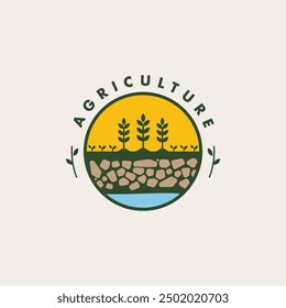 Planta que crece en el suelo logo. Icono de la industria agrícola. Concepto de diseño de logotipo de suelo fértil