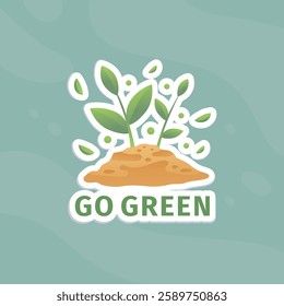 Plant growing out of dirt with the words go green, perfect for environmental concepts, sustainability campaigns, Eco friendly designs, and nature themed projects
