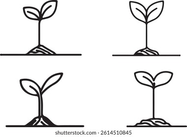 Plant growing outline icon set. Set of outline icons related to plant growing. Plant growing outline icons collection