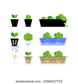 Plant growing. Plants in pots. Gardening. Set of flat graphics. Vector file.