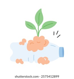Plant growing in a plastic bottle symbolizing recycling