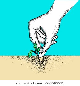 Proceso de cultivo de plantas, vector de dibujo manual
