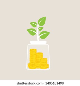 Plant Growing Savings Coins stack - Investment Concept