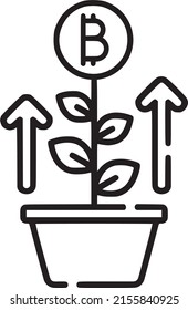 Plant growing vector icon with coin. Blossoming coin on the plant, economic increasing icon. EPS 