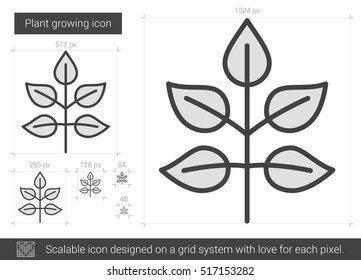 Plant growing vector line icon isolated on white background. Plant growing line icon for infographic, website or app. Scalable icon designed on a grid system.