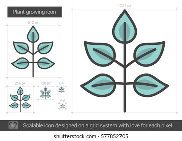 Plant growing vector line icon isolated on white background. Plant growing line icon for infographic, website or app. Scalable icon designed on a grid system.