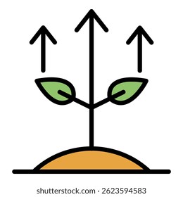 Plant grows arrows icon. Outline plant grows arrows vector icon color flat isolated