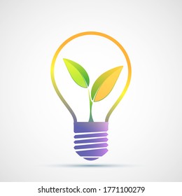 Plant grows inside a light bulb. Eco green concept icon. New business. Vector logo