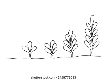 Plant grows, one line drawing vector illustration.