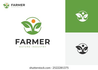 Diseño del icono del logotipo del crecimiento de la planta con la plantación y el concepto gráfico del sol para la Plantilla del Vector de la agricultura agrícola