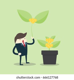plant growth from money coin with icon of business and creativity. Business investment growth concept. startup - vector illustration