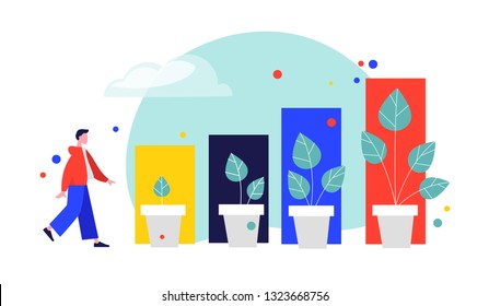 Plant growth process. Growth Concept. Stages of growing. Symbol of wealth. Business success. Timeline. Flat style vector illustration