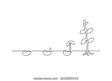 Plant growth process minimalist continuous one line art