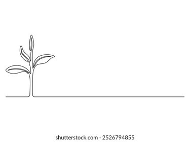Plant growth process one continuous line drawing. Isolated on white background vector illustration