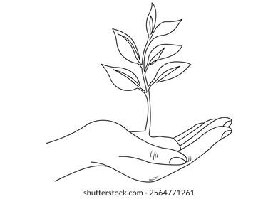 Plant growth processing start from bean seed single line art drawing vector illustration.