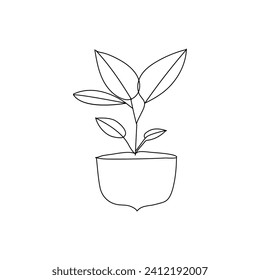 
Ilustración vectorial de contorno continuo de un plano de línea del árbol de crecimiento vegetal