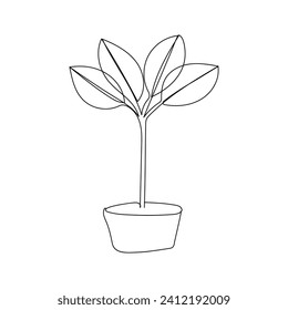 
Ilustración vectorial de contorno continuo de un plano de línea del árbol de crecimiento vegetal