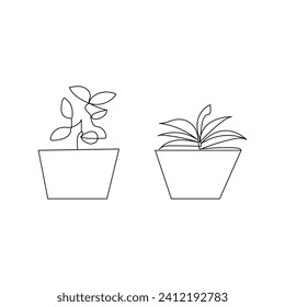 Plant growth tree continuous one line drawing  outline vector illustration