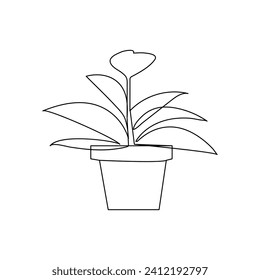Plant growth tree continuous one line drawing  outline vector illustration