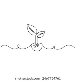 Árbol de crecimiento vegetal continuo de una línea de dibujo contorno Ilustración vectorial

